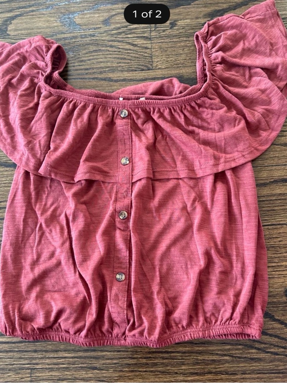 American Eagle Outfitters Off-Shoulder Button-Front Top in Dusty Rose